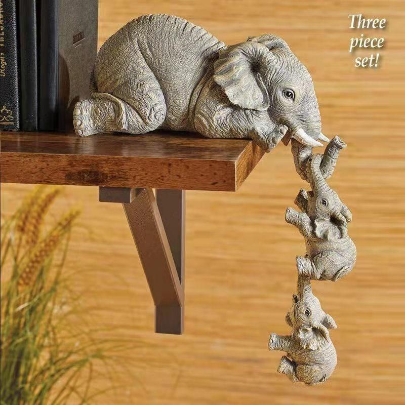 Elephant Design Desktop Ornament, 3 Counts set Resin Elephant Figurine, Desktop Decoration for Office Courtyard Home Decor Supplies