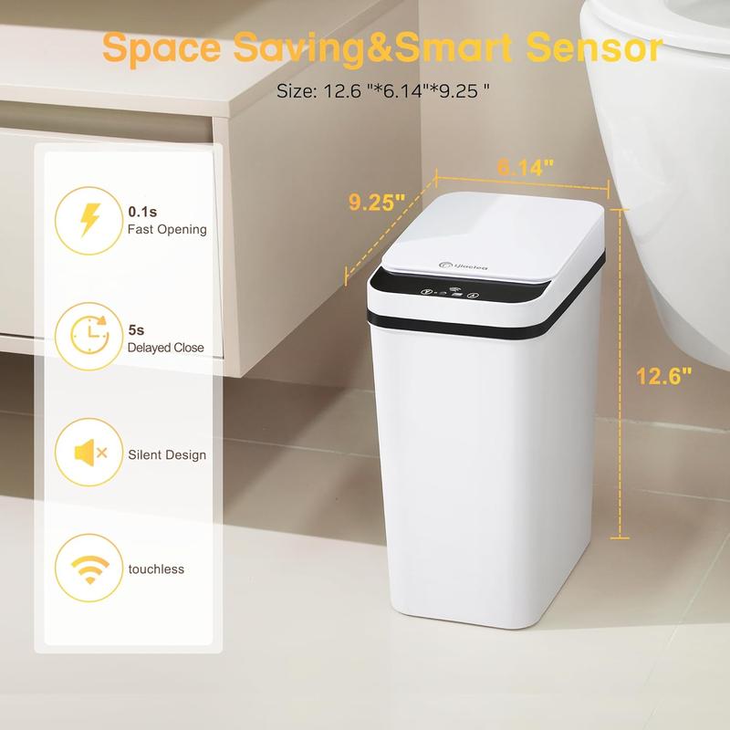 Bathroom Smart Touchless Trash Can for Kitchen Automatic Motion Sensor Rubbish Can with Lid Waterproof Narrow Small Garbage Bin for Kitchen, Toilet, Bedroom, RV