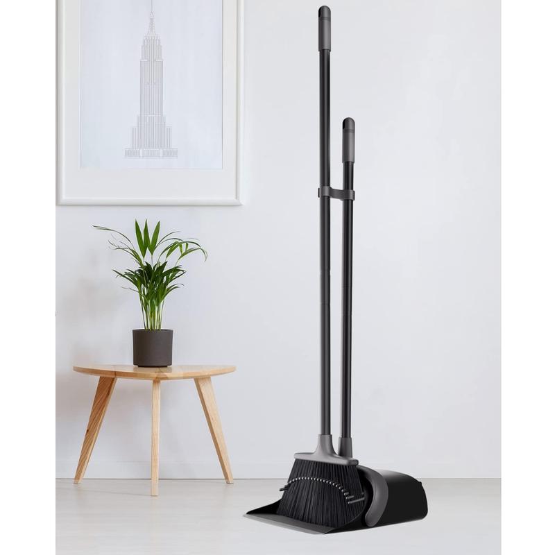 Upgrade Broom and Dustpan Set for Home, 52'' Long Handle, Standing Dustpan and Broom for Kitchen Office Lobby Floor Comfortable