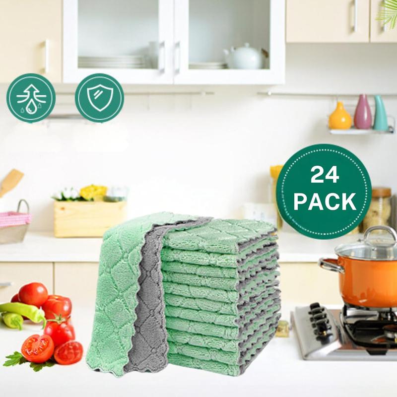 24 Pack Microfiber Kitchen Towels, Dish Cloths, Cleaning Rags, Kitchen Cleaning Towels, Ultra Soft Absorbent Fleece Hand Smooth Velvet Household Wipe