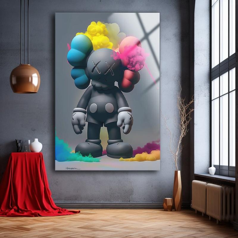 Kaws Wall Decor , Tempered Glass Wall Art , Kaws Art Glass Printing , Wall Hanging , Kids Room Decor Poster Retro