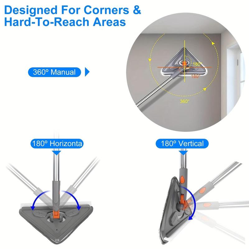 Wall Cleaning Mop, 10 12pcs set Rotating Triangle Floor Spin Mop, Cleaning Mops That Separate Water, Ceiling Cleaner, Shed, Window  Floor Mop Washing Tool with Extend Rod, Original Family Home Set, Boyfriend Gifts