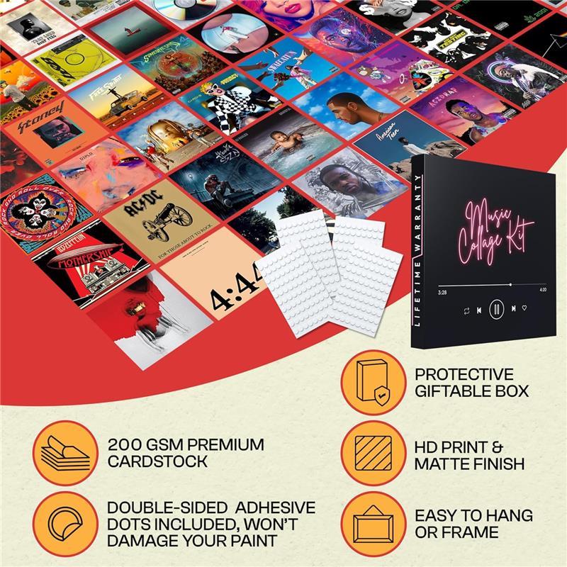 160 Pcs Album Covers | Unique Square Printed Photos 6x6 | 80 Poster Pack & 80 stickers | Aesthetic Music Posters for Room