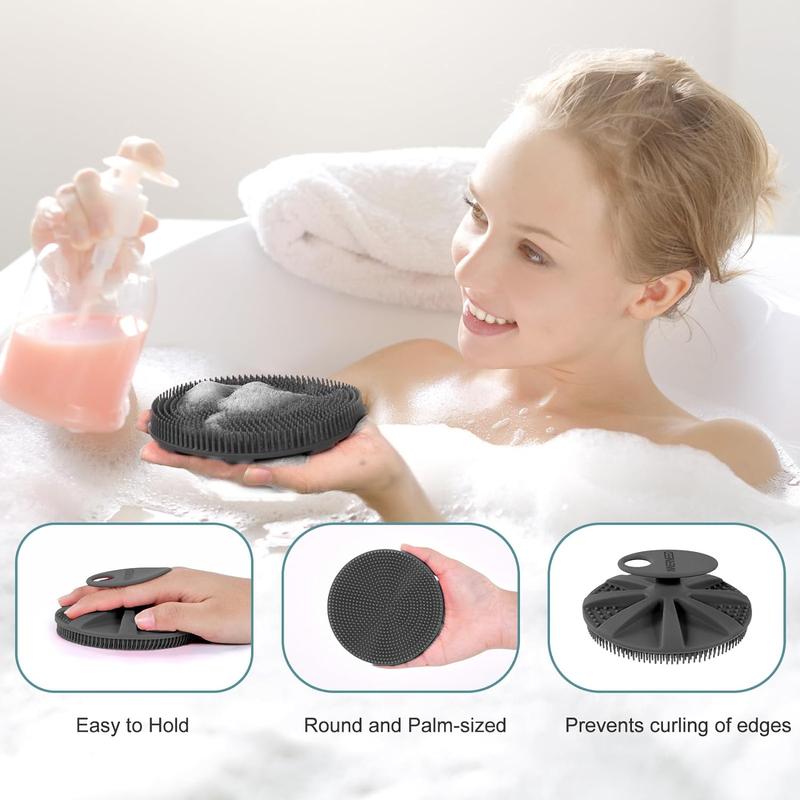 Hanging Food-Grade Silicone Body Scrubber Black & Gray Handheld Shower Brush Exfoliating Skin Brush for Lathering & Cleansing! Accessories Sponges