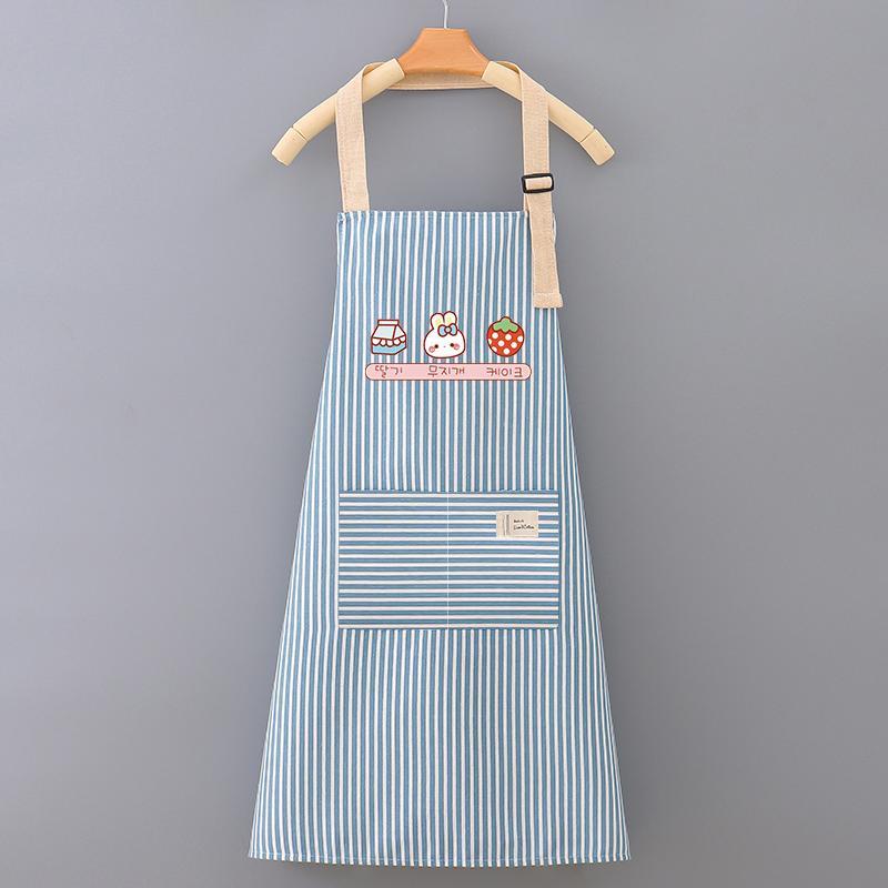 Cute Cartoon Pattern Apron, Stripe Design Breathable Cooking Apron with Pocket, Kitchen Cooking & Cleaning Apron, Household Kitchen Apron