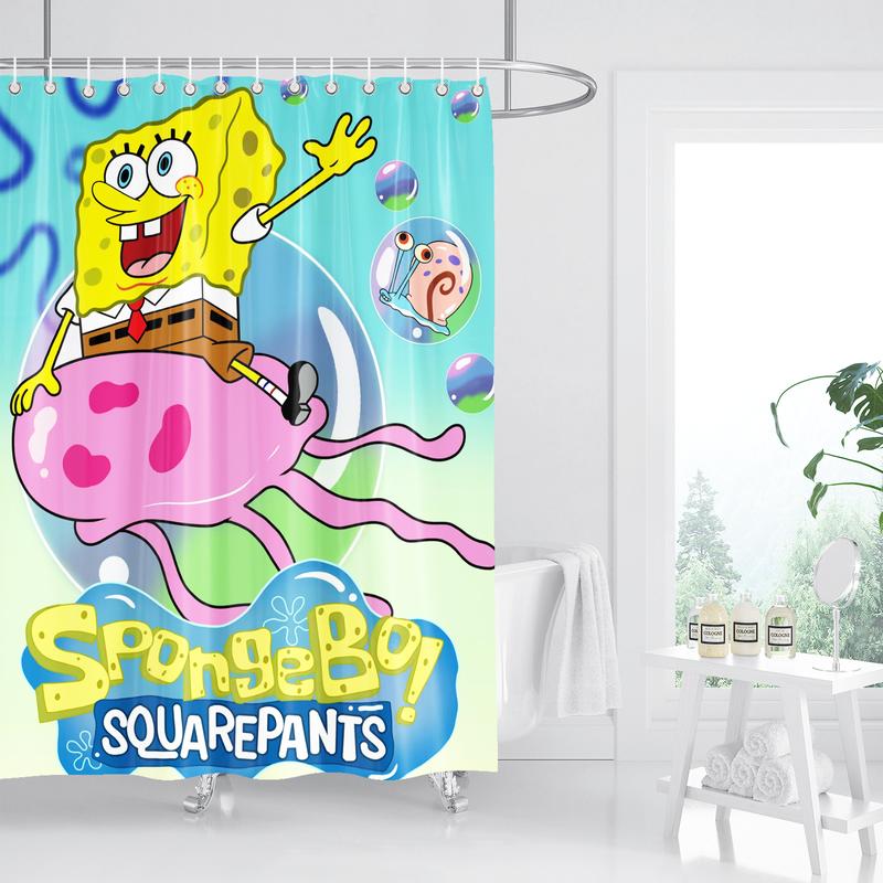 Spongebob Anime Shower Curtain Bathroom Accessories Decor Curtains for Living Room Cute and Funny