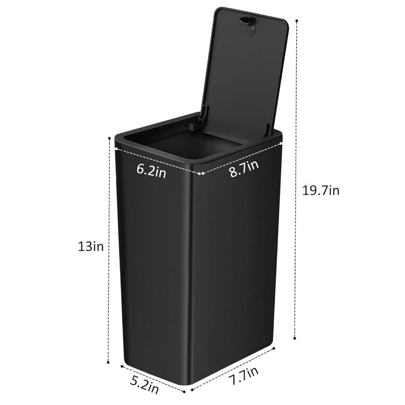 Bathroom Trash Can with Lid, 10 Liter  2.6 Gallon Slim Garbage Can, Small Trash Bin Waste Basket with Pop-Up Lid for Kitchen, Bedroom, Living Room, Office (Black)