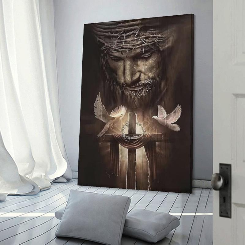 Christian Jesus Lion Jesus And Cross with Peace Dove Christ God Poster Decoration Art