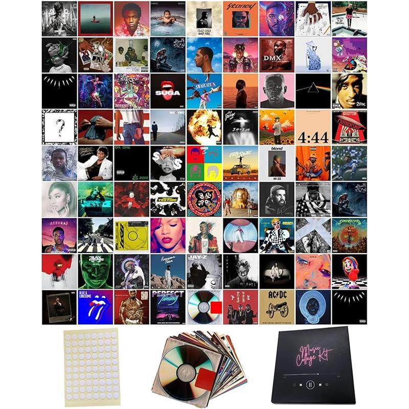 160 Pcs Album Covers | Unique Square Printed Photos 6x6 | 80 Poster Pack & 80 stickers | Aesthetic Music Posters for Room