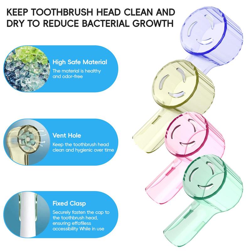 Portable Toothbrush Head Protective Cover, 4 Counts Dustproof Toothbrush Head Cover with Vent Hole & Fixed Clasp, Personal Care Accessories for Home Travel, Christmas, Fall, Ideal Winter Gift