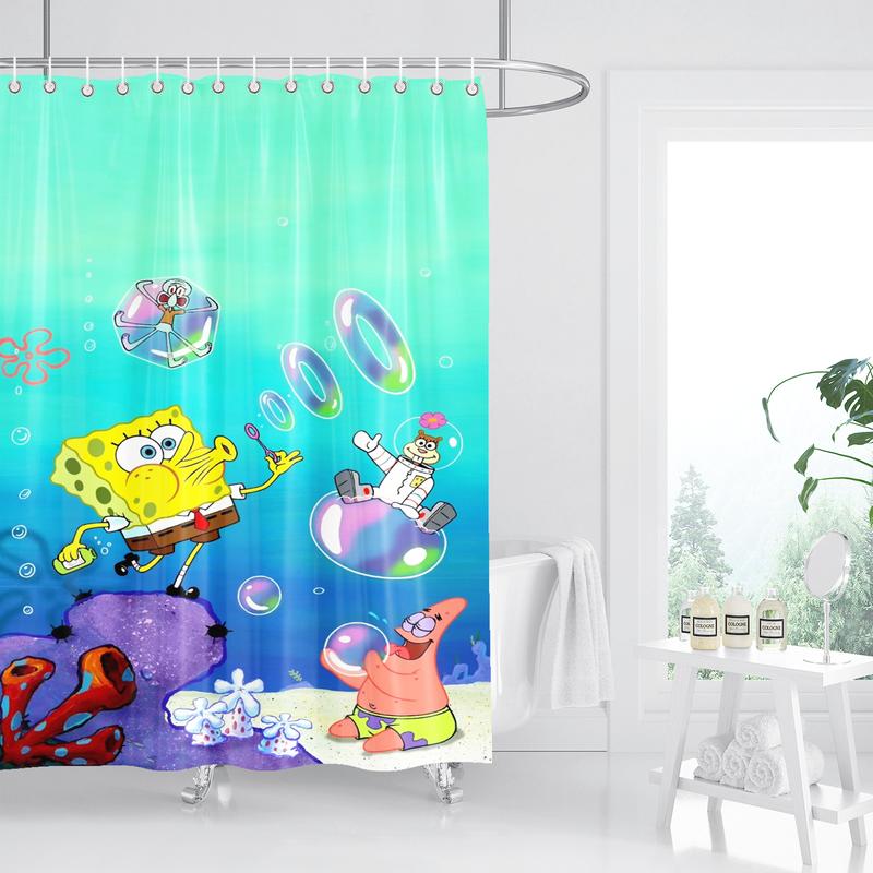 Spongebob Anime Shower Curtain Bathroom Accessories Decor Curtains for Living Room Cute and Funny