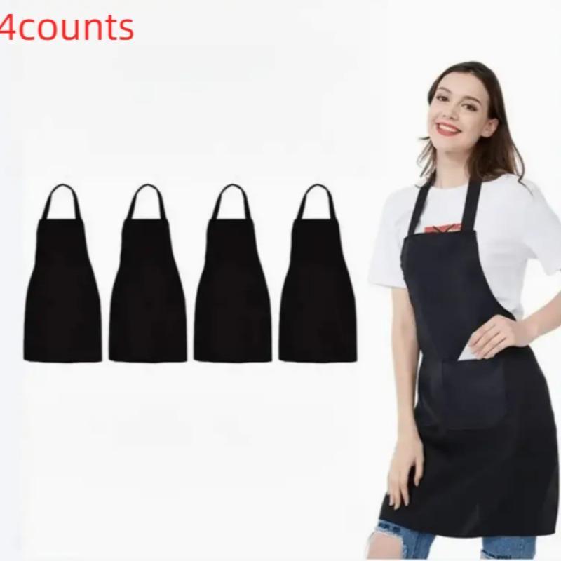 Solid Color Apron with 2 Large Pocket, 4 Counts Durable Multifunctional Kitchen Apron, Household Apron for Cooking, Baking, Cleaning, Gardening