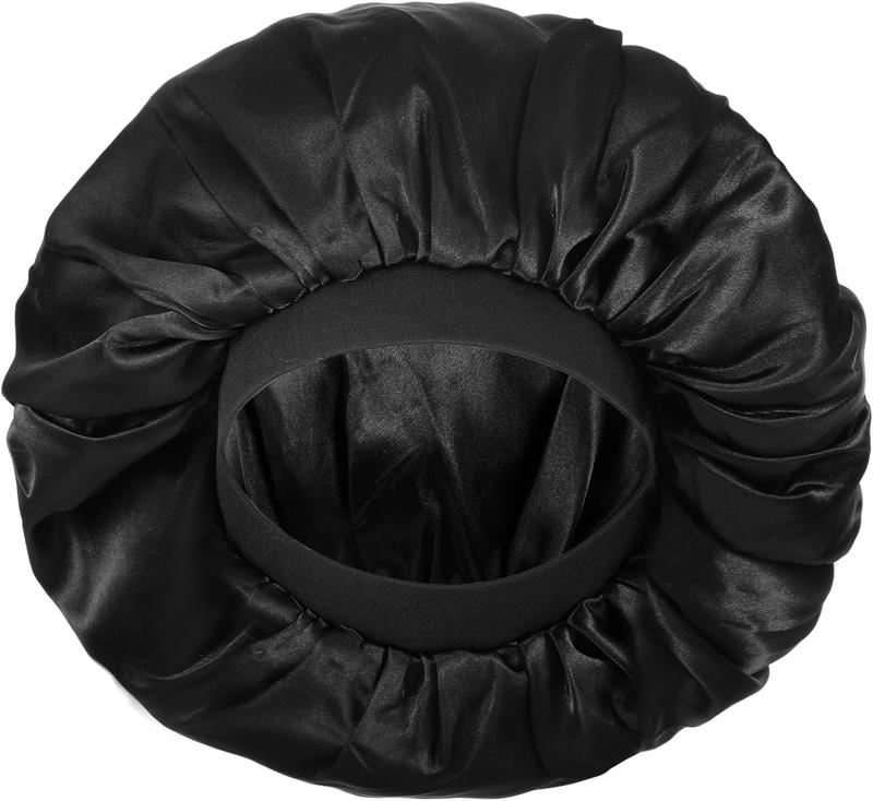 Bonnet for Men, Silk Single Layer Hair Bonnet for Sleeping, Night Wrap Sleep Cap with Adjustable Strap Reversible Sleep Cap Satin Bonnets for Women Men Curly Hair Black