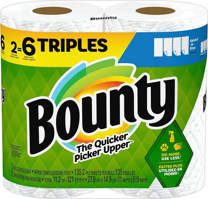 Bounty Select-A-Size Paper Towels, White, 2 Triple Rolls = 6 Regular Rolls (Pack of 1)