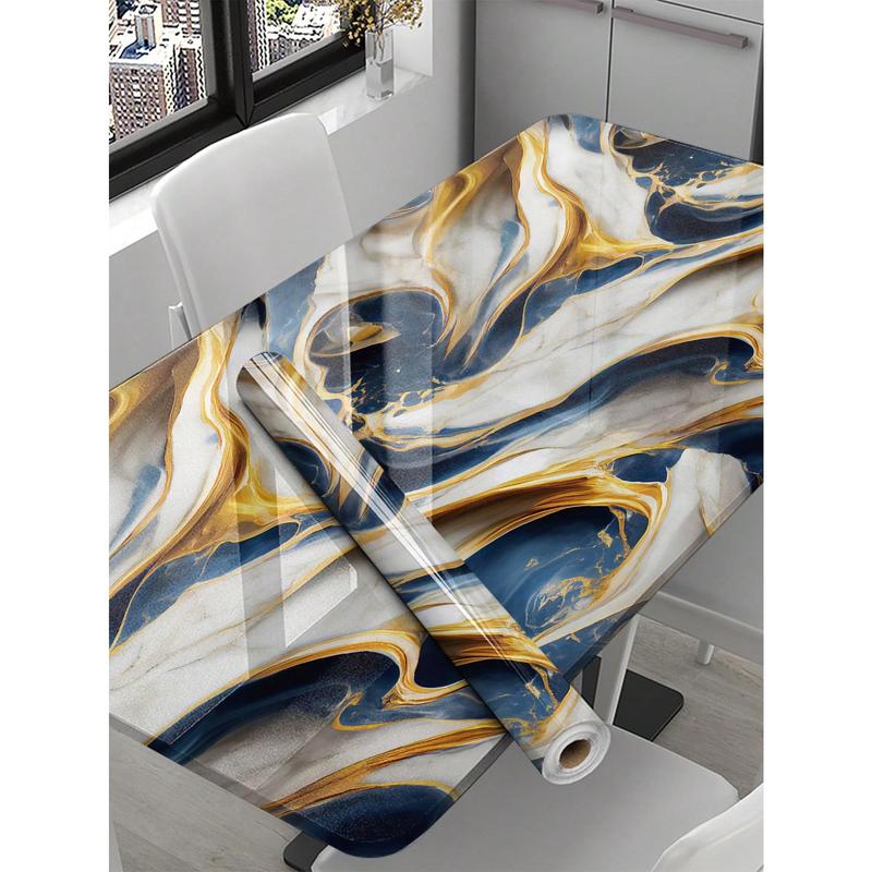 1Pc Dark Blue And Gold Marbling Waterproof And Oil Proof Pvc Self-Adhesive Kitchen Accessories Drawer Shelf Liner, Table Countertop Protection Sticker, Household Chalkboard Sticker, Marble Wallpaper