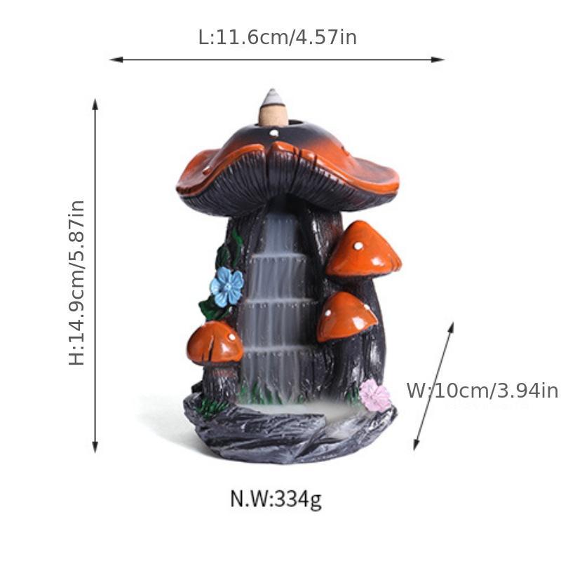 Creative Mushroom House Design Resin Incense Burner, Decorative Waterfall Backflow Effect Incense Holder for Home Living Room Bedroom