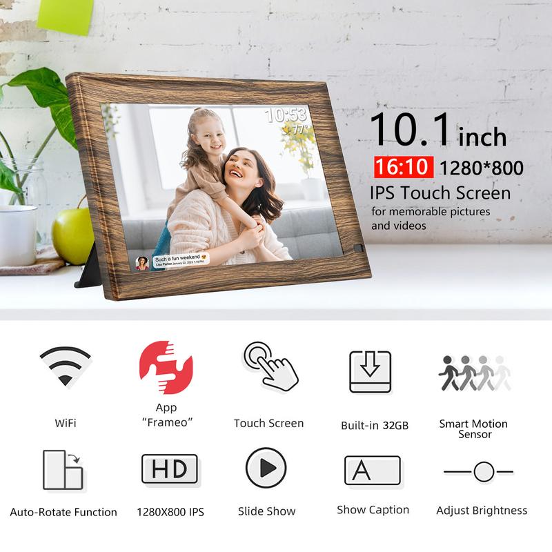 [Black Friday] Christmas Gift FRAMEO 10.1 Inch Smart WiFi Digital Photo Frame 1280x800 IPS LCD Touch Screen, Built-in 32GB, Auto-Rotate Portrait and Landscape, Share Moments Instantly via Frameo App from Anywhere