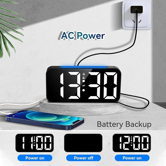 Loud Alarm Clocks for Bedrooms Heavy Sleepers, Digital Clock with Night Light, Large Display, Dual Alarm,