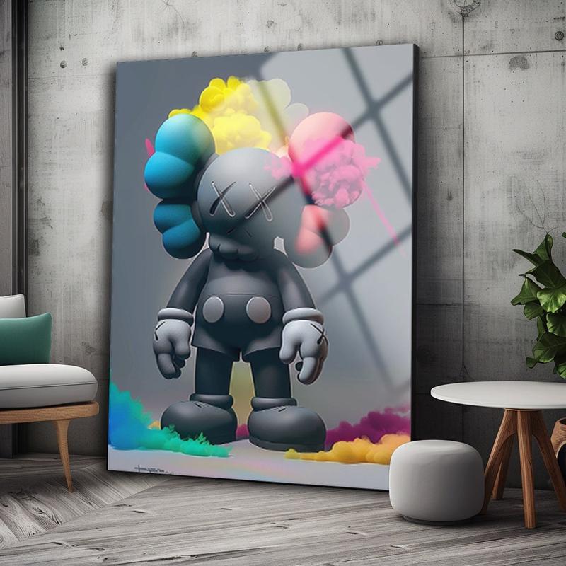 Kaws Wall Decor , Tempered Glass Wall Art , Kaws Art Glass Printing , Wall Hanging , Kids Room Decor Poster Retro