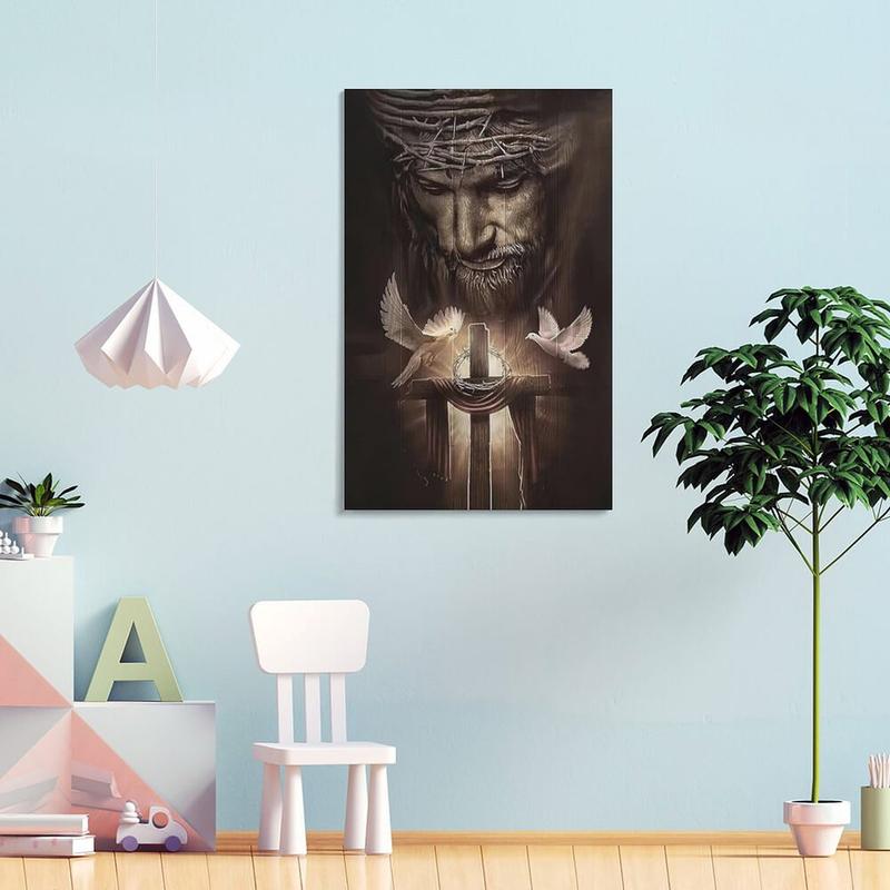 Christian Jesus Lion Jesus And Cross with Peace Dove Christ God Poster Decoration Art