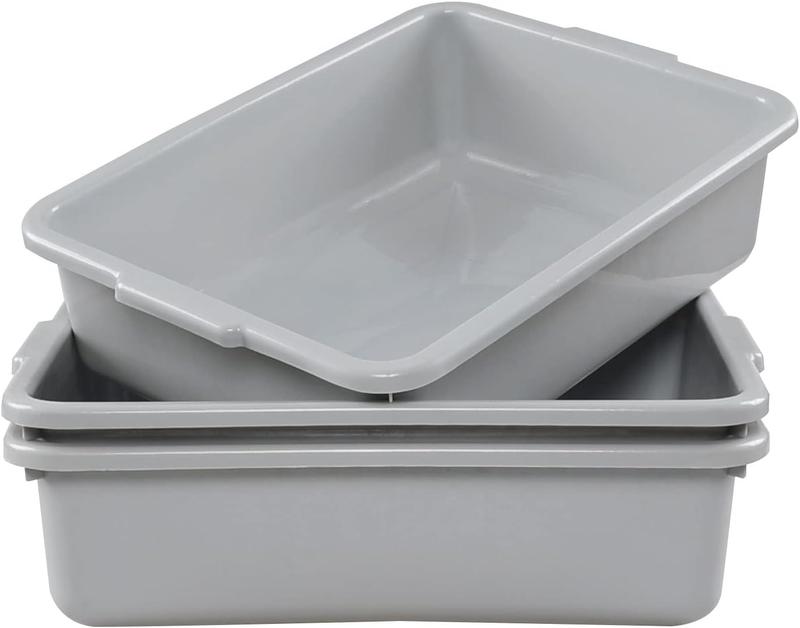 13 L Commercial Bus Tub, 3 Pack Plastic Dishpan Basin, Grey