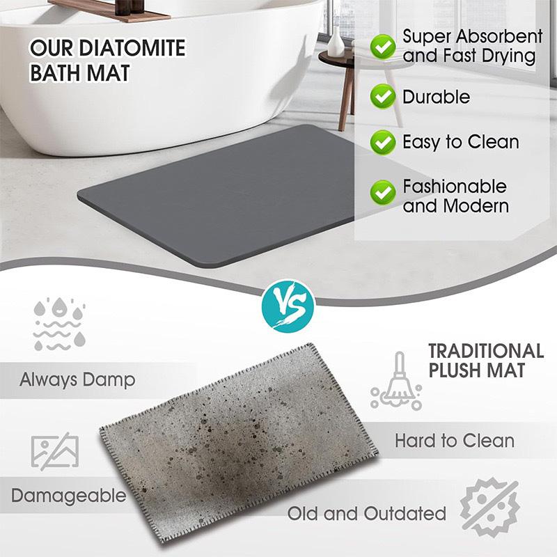 Stone Bath Mat Diatomaceous Earth Shower Mat Stone Super Absorbent Diatomite Stone Bath Mats for Bathroom Quick-Drying Non-Slip Barhroom Floor Mat, Easy to Clean (24 * 16'')