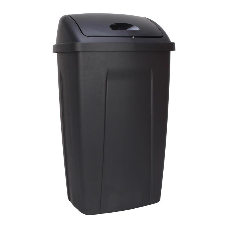 2024 Mainstays 13 Gallon Trash Can, Plastic Swing Top Kitchen Garbage Trash Can, Black, 12.5