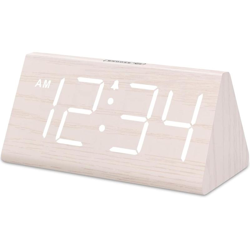 Wooden Digital Alarm Clocks for Bedrooms - Electric Desk Clock with Large Numbers, USB Port, Loud for Heavy Sleepers, Adjustable Volume, Dimmer, Snooze, DST, 12 24H, Living Room Wood Décor