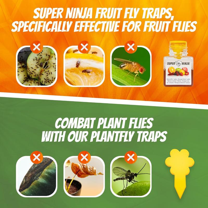 [NEW 2024 - COMBO 4 PACK] Super Ninja Fruit Fly Traps for Indoors - 4 Traps - Highly Effective Eco-Friendly Fruit Fly Catcher for Indoors - Pet and Child Safe - Up to 3 Weeks per Bottle - BLACK FRIDAY SALE 51%