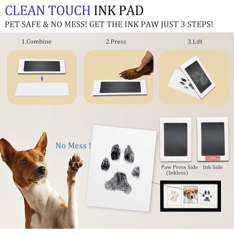 Oversized Paw Print Picture Frame Kit, Dog Cat Paw Print Kit, Paw Print Clay and Clean Touch Ink Pad, Wooden Pet Memorial Photo Frame - Black Decor