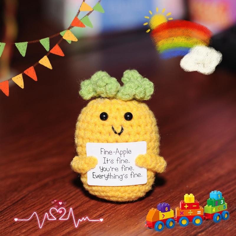 Cartoon Crochet Pineapple Ornament, Positive Pineapple, Cute Creative Crochet Pineapple Inspirational Cheer Up Decoration, Home Decor for Living Room Bedroom Office