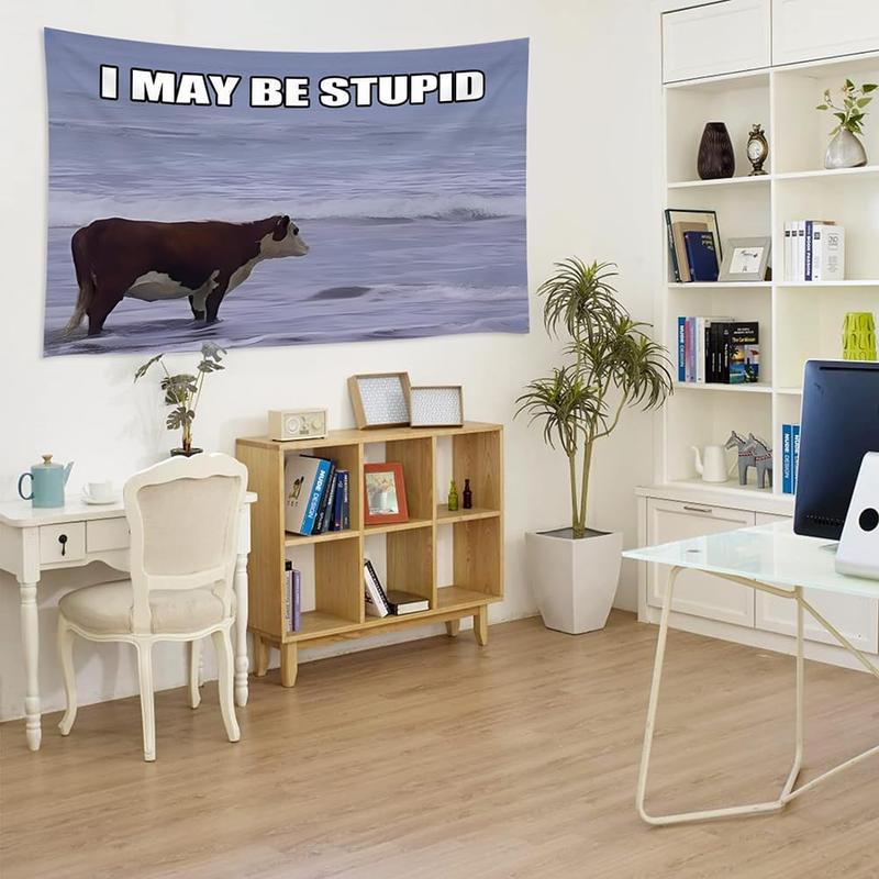 I May Be Stupid Cow Memes Funny Tapestry for College Dorm Room, Outdoor, Parties, Bedroom, Decor 60x40inch