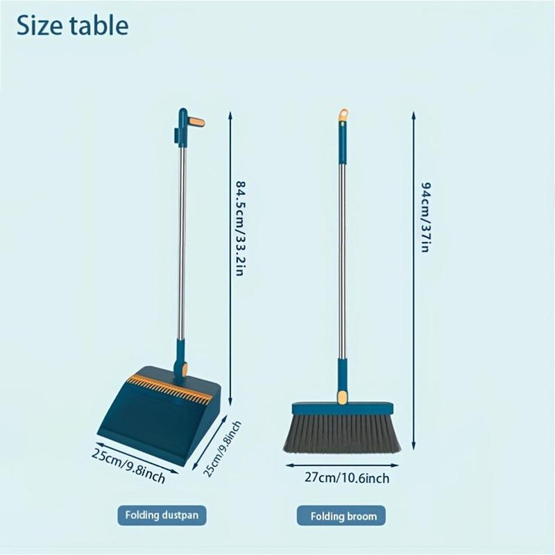 Broom & Dustpan Combo, 1 Set Stainless Steel Durable Long Handle Floor Cleaning Broom & Dustpan, Foldable Household Cleaning Tool