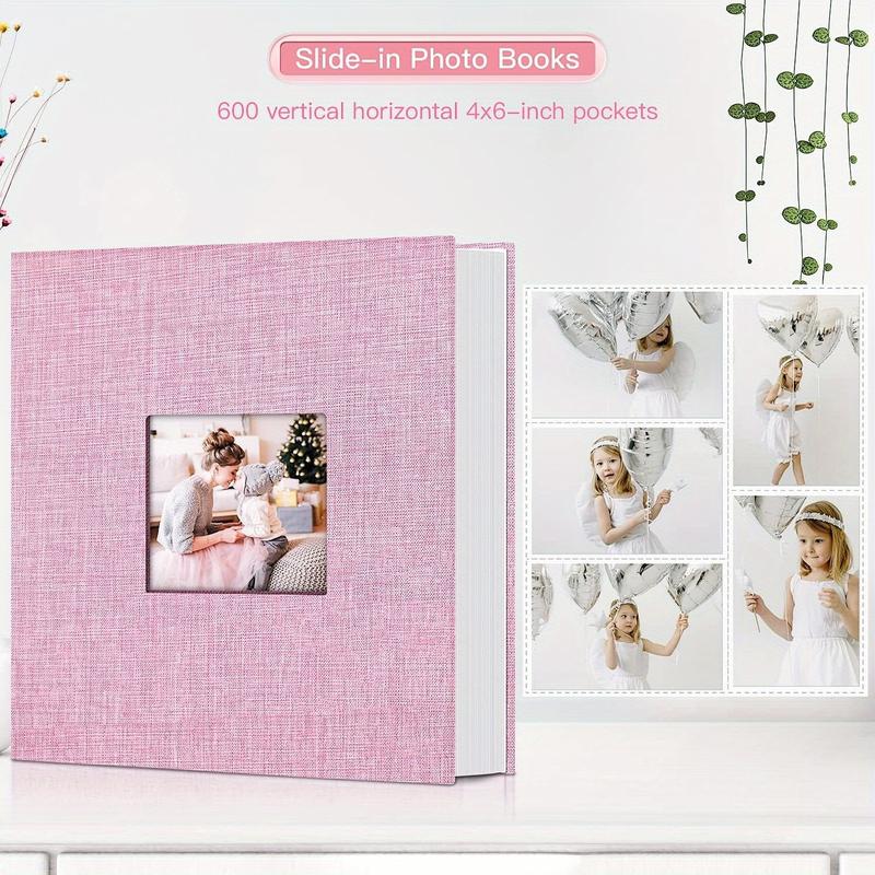 Flax Album Album 4x6-600 Photo album with 600 horizontal and vertical pockets, flax cover album family wedding anniversary baby holiday photos, record baby growth album Decor beetlejuice frame