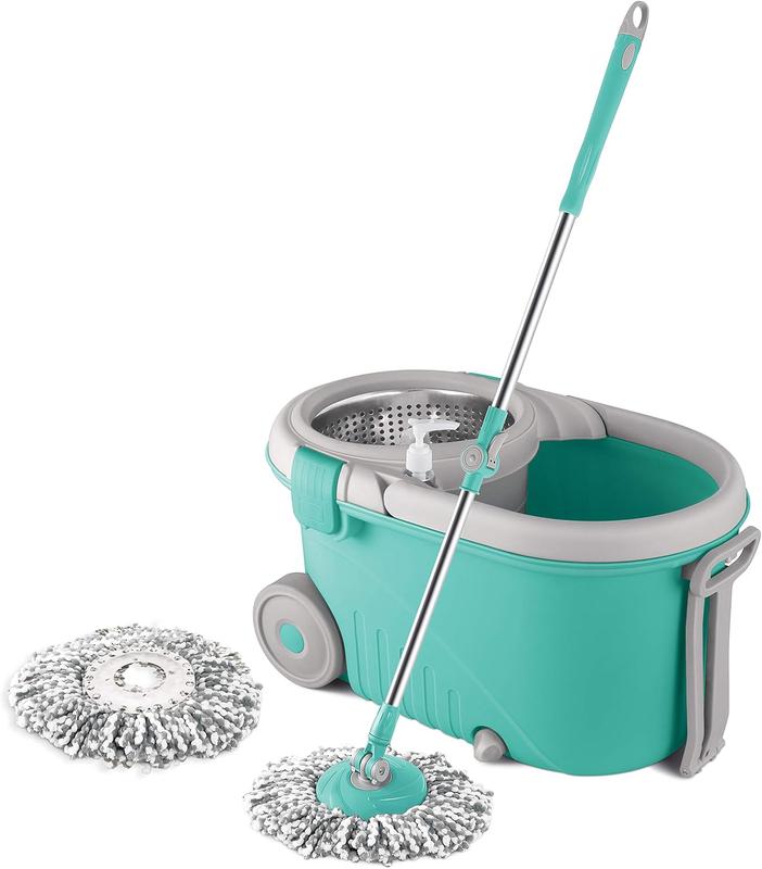 Spotzero 360 Spin Mop & Bucket Set with Wringer, Wheels, 2 Microfiber Refills, and Extendable Handle for Effortless Home Cleaning.