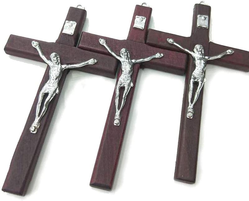 Catholic Crucifix Wall Cross 3 Pack, Small Wooden Cross with Jesus for Home Decor, 4.7 inches