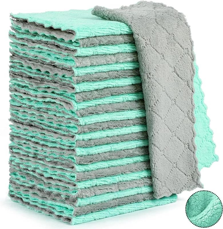 24 Pack Microfiber Kitchen Towels, Dish Cloths, Cleaning Rags, Kitchen Cleaning Towels, Ultra Soft Absorbent Fleece Hand Smooth Velvet Household Wipe