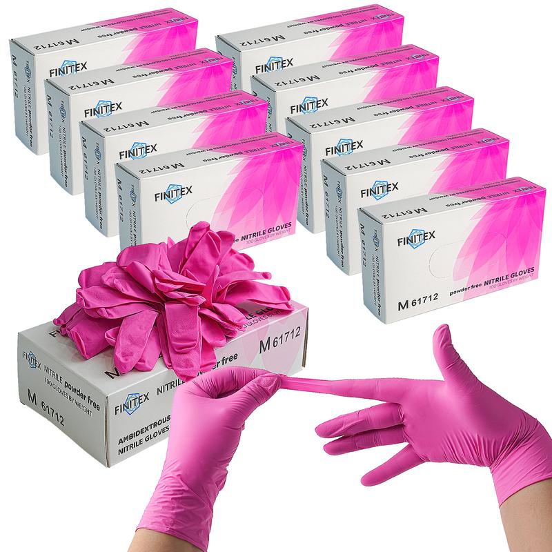 FINITEX Pink Nitrile - Disposable - Hair Dyeing - Beauty Salon - Kitchen Cooking - Household Cleaning - Home Care Durable Gloves