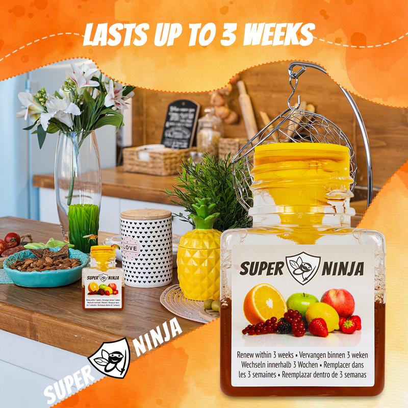 Super Ninja Fruit Fly Trap - Highly Effective Indoor Traps - Environmentally Responsible Fruit Fly Killer - User Friendly - Up to 3 Weeks per Bottle