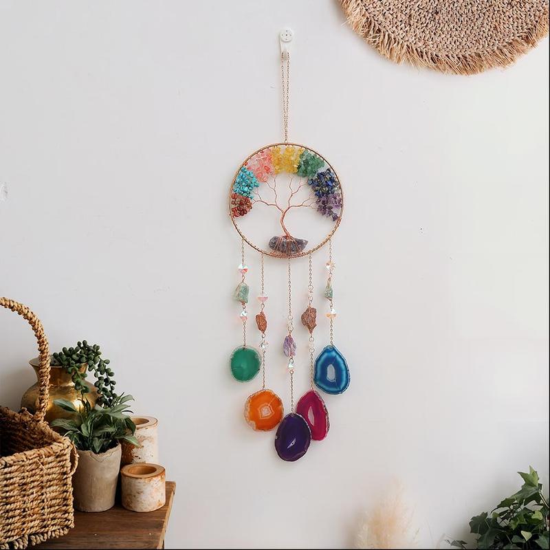 Colorful Tree Of Life Design Dream Catcher, 1 Count Hanging Decoration, Sun Catcher, Home Garden Window Decoration Dream Catcher, Holiday Gift