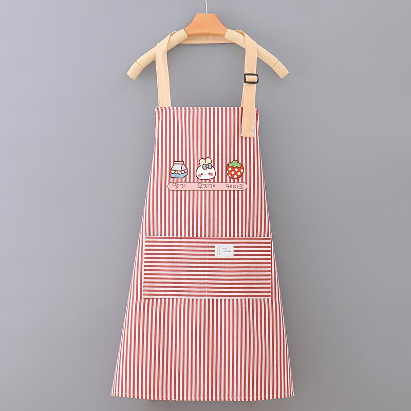 Cute Cartoon Pattern Apron, Stripe Design Breathable Cooking Apron with Pocket, Kitchen Cooking & Cleaning Apron, Household Kitchen Apron