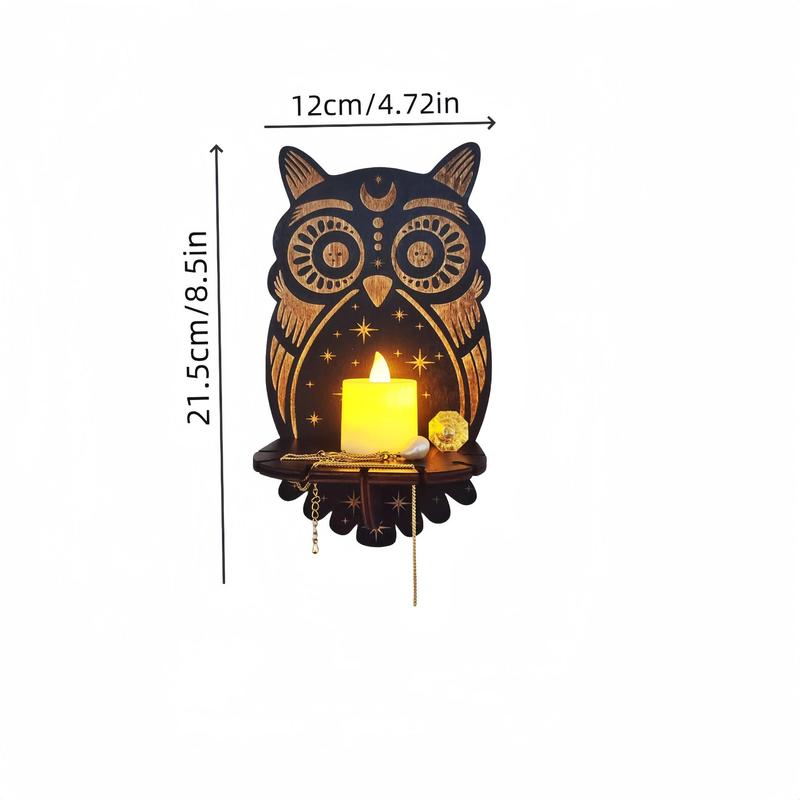 Owl Design Wall Hanging, Exquisite Creative Wooden Candle Rack, Decorative Hanging Ornament for Home Living Room Bedroom Gallery Office