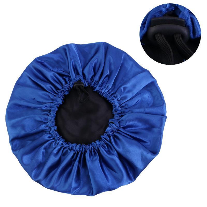 Double-layer Flat Buckle Adjustable Satin Sleeping Cap, 1 Count Solid Color Shower Cap, Hair Care Cap For Women & Men