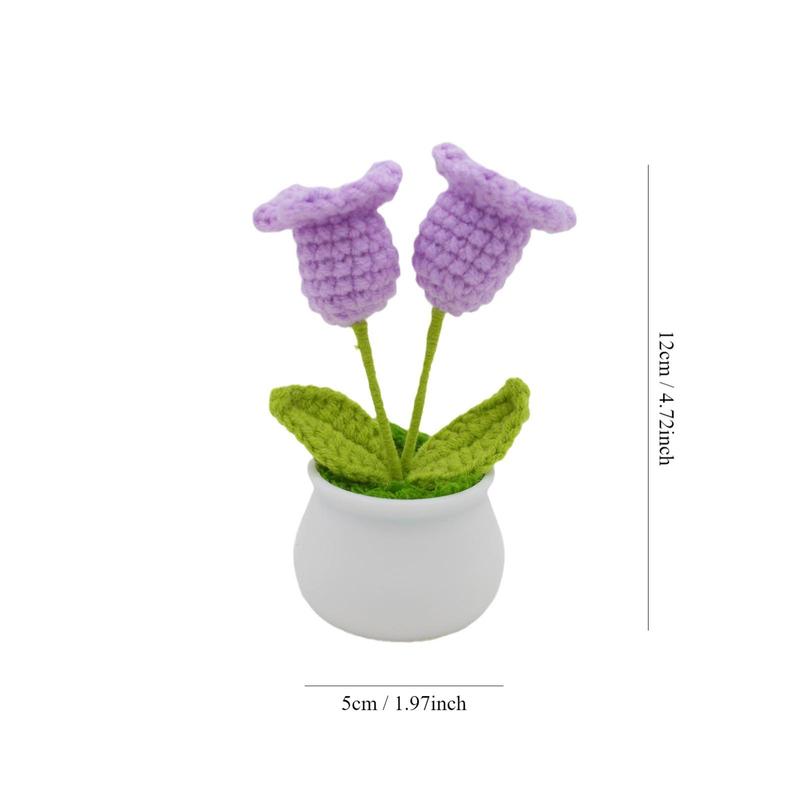 Crochet Bell Orchid Flower Potted Ornament, Handmade Knitting Flower Potted Plant, Decorative Flower for Home Living Room Bedroom Dining Room