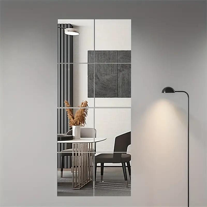 Acrylic Mirror Wall Sticker, 8 Counts set Square Removable Mirror Wall Decal, DIY Self-adhesive Mirror Sticker for Home Office Bathroom and Gym Decor