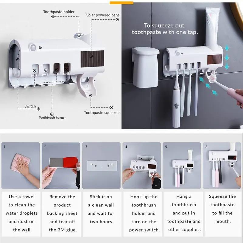 Wall Mounted Toothbrush Holder, 1 Count USB Power Intelligent Toothpaste Dispenser, Bathroom Accessory, Toothbrush Rack, Toothbrush Dispenser, Toothbrush Protector