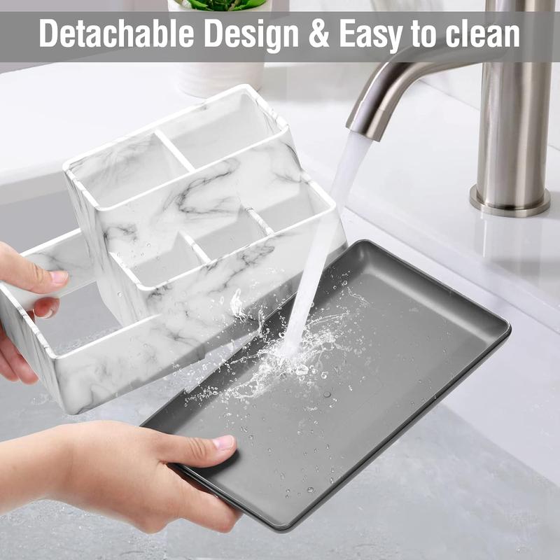 Electric Toothbrush Holder for Bathroom, Plastic Bathroom Countertop Organizer Compartment, Vanity Organizer Tray,Countertop Organizer Box, Desk Organizers and Storage,White Marble Pattern