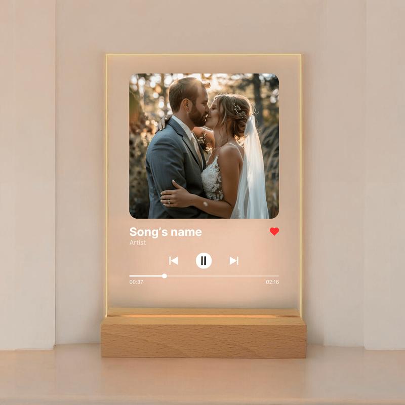 Custom Song Photo Plaque | Your Photo + Song Code + LED Wooden Base | Personalized Photo Frame, Best Gifts for Girlfriend Boyfriend Couple home decor