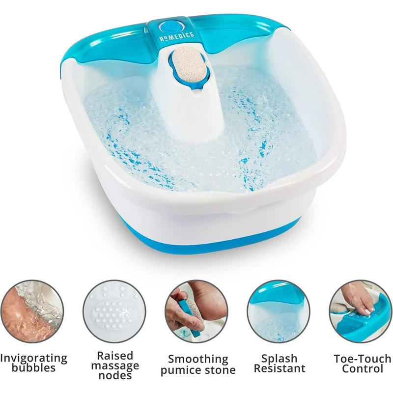 Homedics Bubble Mate Foot Spa, Toe Touch Controlled Foot Bath with Invigorating Bubbles and Splash Proof, Raised Massage nodes and Removable Pumice Stone