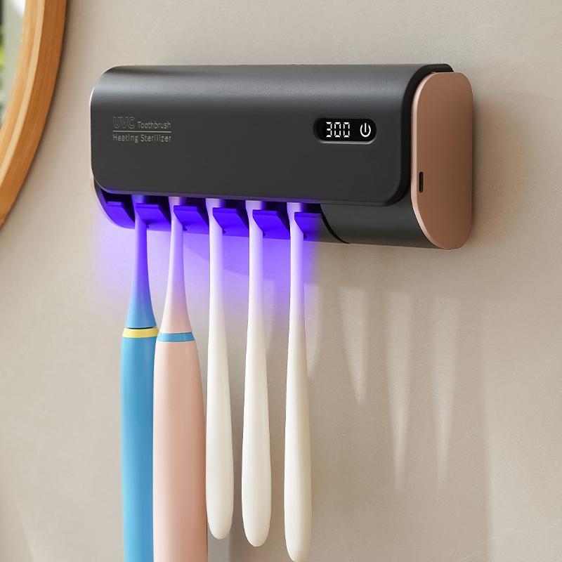 Smart Toothbrush Sterilizer, 1 Count USB Powered Wall Mounted Toothbrush Holder, Punch Free UV Sterilization Toothbrush Holder for Home Bathroom Salon Hotel, Bathroom Accessory Toothbrush Protector